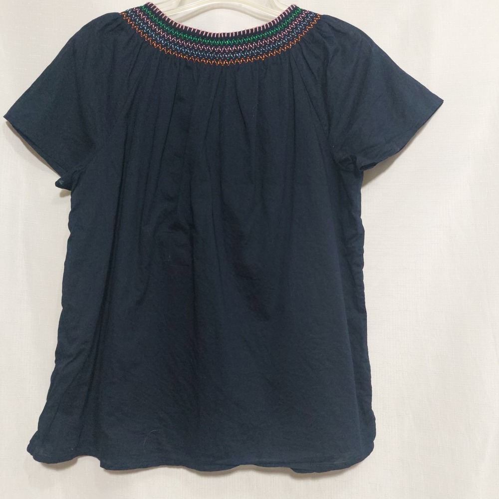 Talbots Womens MPetite Lined Top Short Dolmar Sleeves Embroidery along Bib Neck - Picture 4 of 9